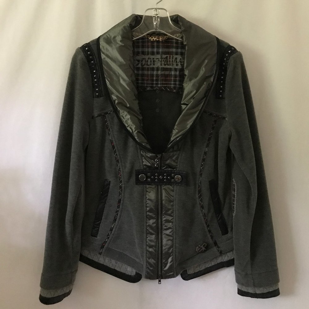Sportalm Gray Jacket with Red Plaid Elbow Patches